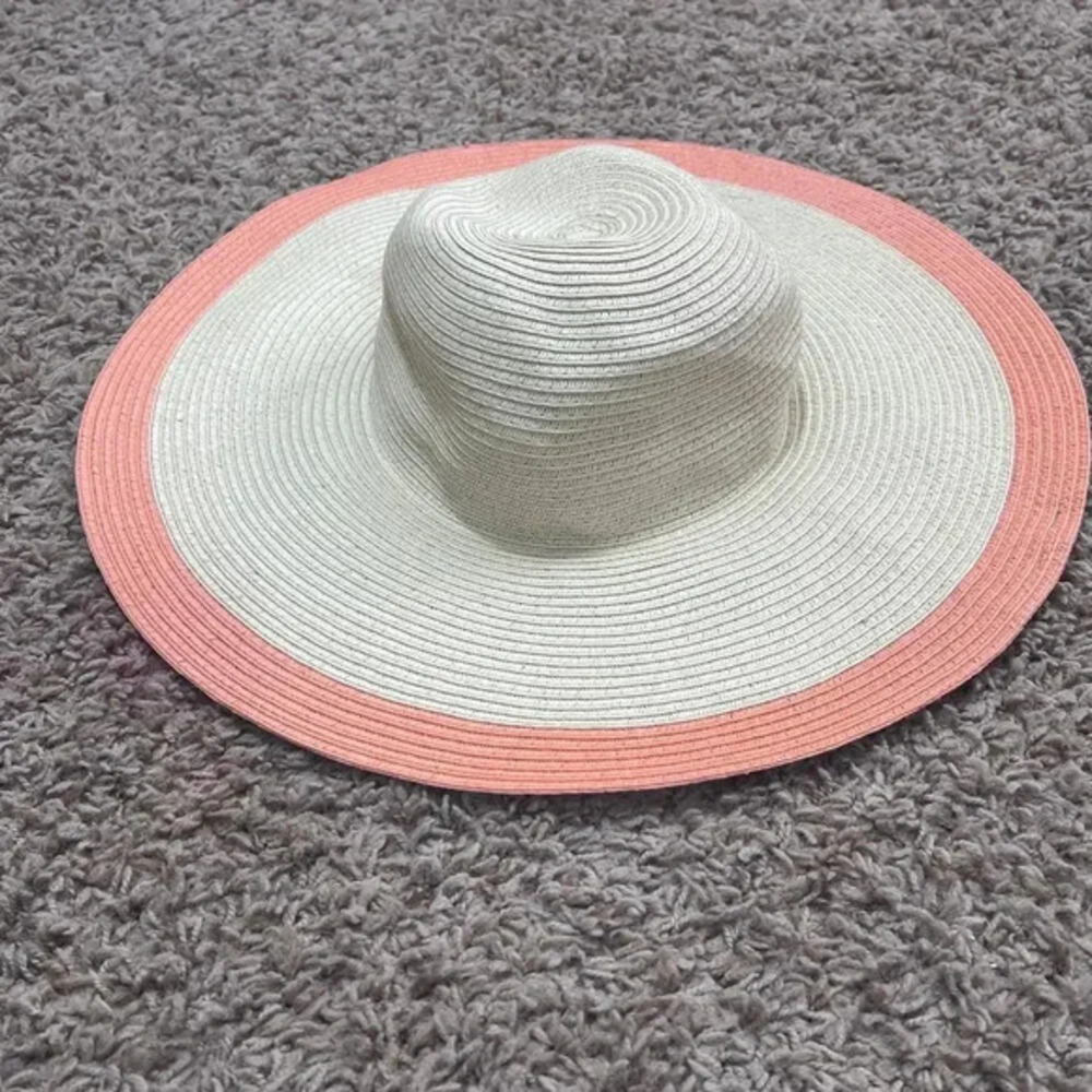 Women’s Wide Brim Sun Hat Tan Hat with Peach Rim